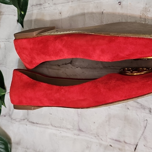 Tory Burch Orange/Red Suede Ballet Flats with Gold Accent 8.5 - Picture 7 of 13